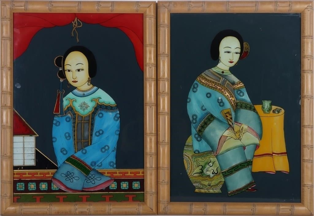 19TH C. CHINESE SCHOOL REVESE PAINTING PAIR (1 of 6)