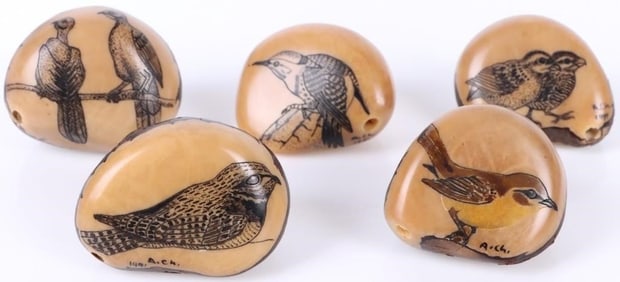 A. CHEUCARACAMA CARVED TAGUA NUTS W/ BIRDS