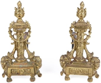 ANTIQUE FRENCH NEOCLASSICAL BRASS ANDIRONS
