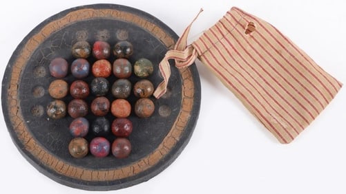 19TH C. VICTORIAN ANTIQUE MARBLE SOLITAIRE GAME