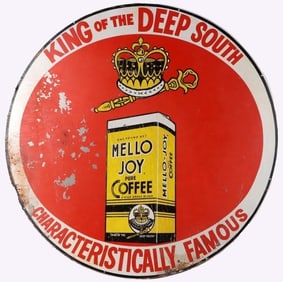 VINTAGE MELLO JOY PURE COFFEE TIN ADVERTISING SIGN