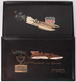 VINTAGE COUROC TRAYS SPEEDBOAT THEMED PIECES (2)