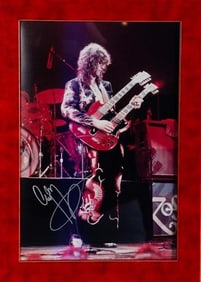 JIMMY PAGE SIGNED STAGE PHOTO FRAMED W/ COA