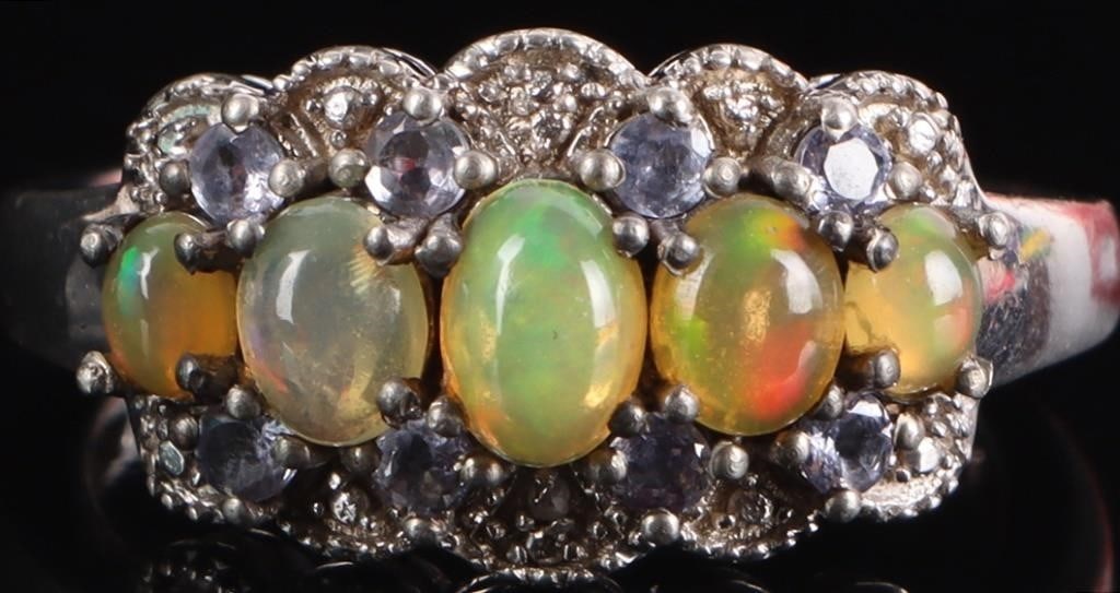 VICTORIAN OPAL & TANZANITE STERLING LADIES RING (1 of 4)