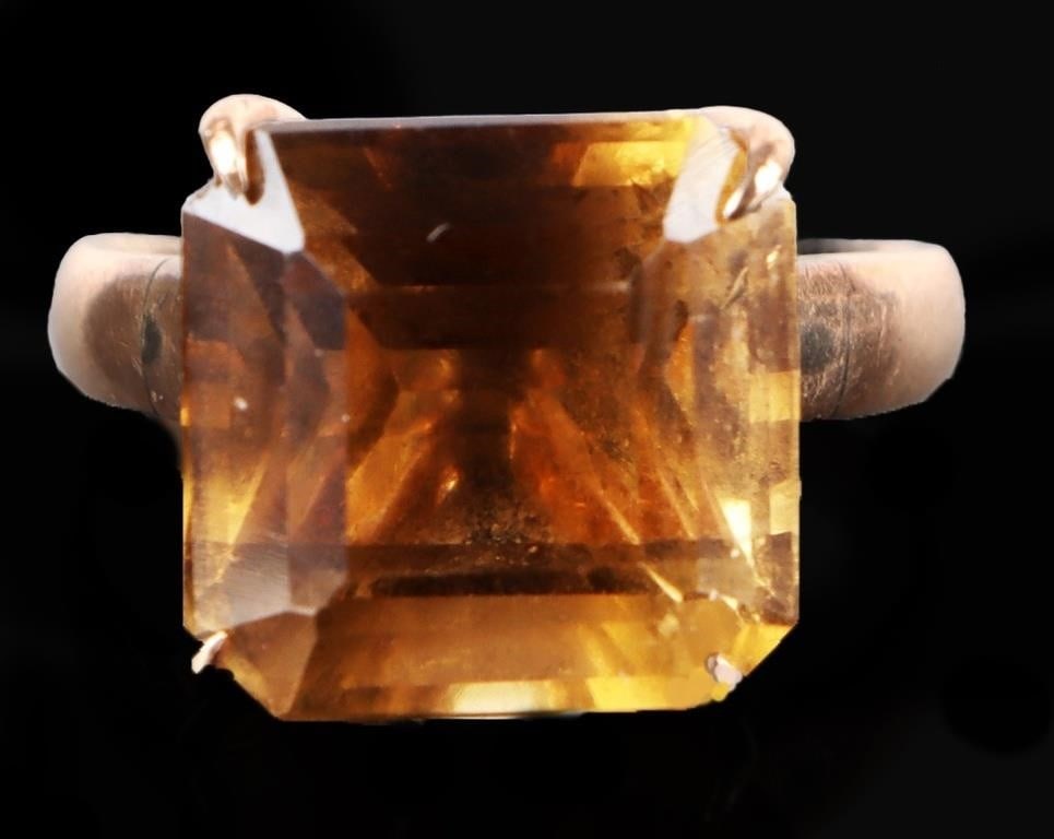 10K YELLOW GOLD ASSCHER CITRINE LADIES RING (1 of 4)