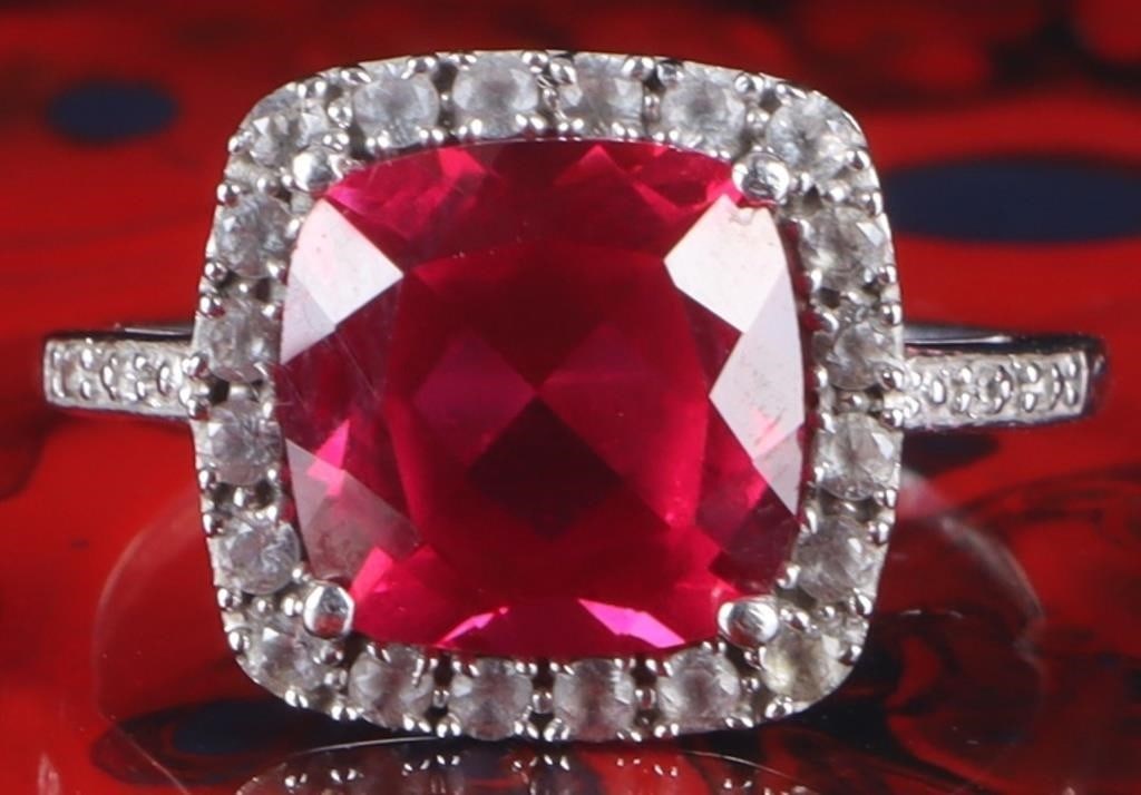 10K WHITE GOLD LADIES RING W/ DIAS & 2.75CT RUBY (1 of 4)