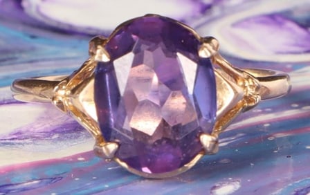10K GOLD 1.5CT OVAL PURPLE SAPPHIRE LADIES RING