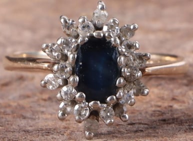 10K YELLOW GOLD LONDON TOPAZ DIAMOND LADIES RING