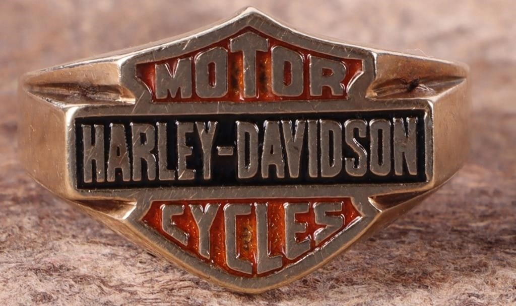 HARLEY DAVIDSON 10K YELLOW GOLD MENS RING ENAMEL (1 of 4)