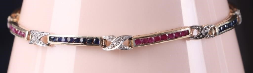 10K GOLD BRACELET W/ ROSE & LONDON TOPAZ & DIAS (1 of 4)