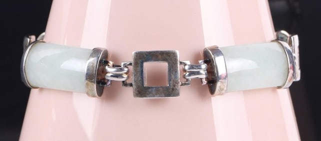 JADE & STERLING SILVER LADIES BAR BRACELET