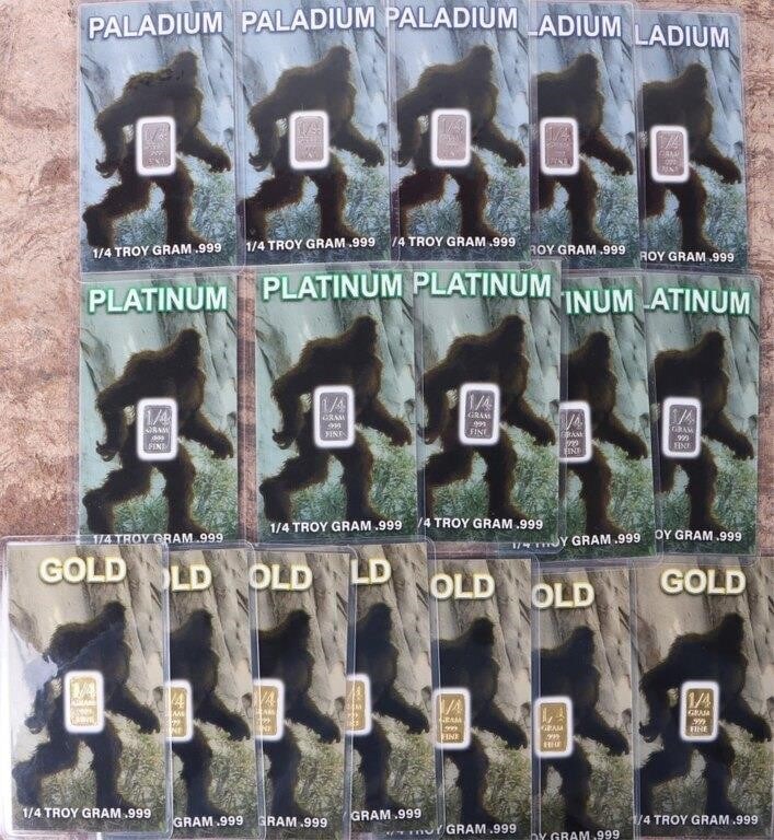 FINE GOLD, PT, & PD 1/4 GRAM BIGFOOT BULLION -(17) (1 of 4)