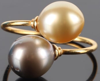 22K YELLOW GOLD RING W SEA PEARLS LOMBOK INDONESIA
