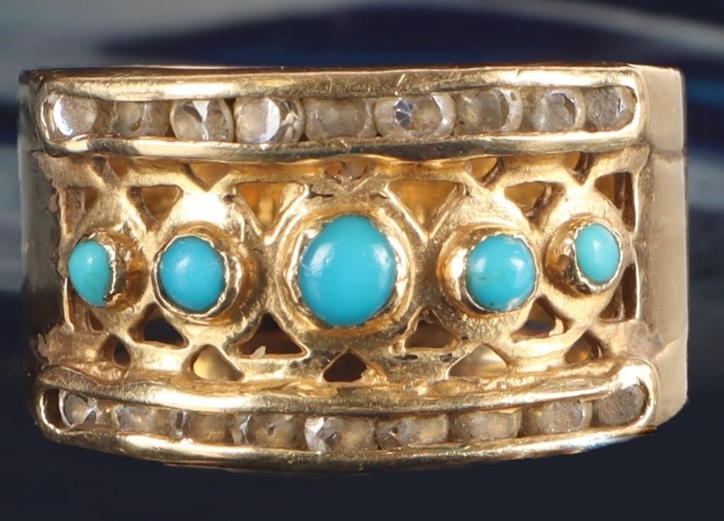 18K YELLOW GOLD TURQUOISE LADIES WIDE BAND (1 of 3)