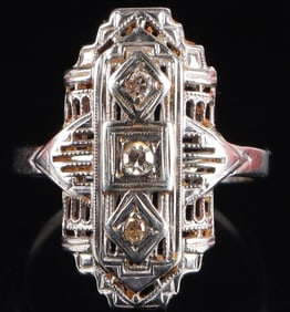 18K WHITE GOLD DIAMOND ART DECO LADIES RING