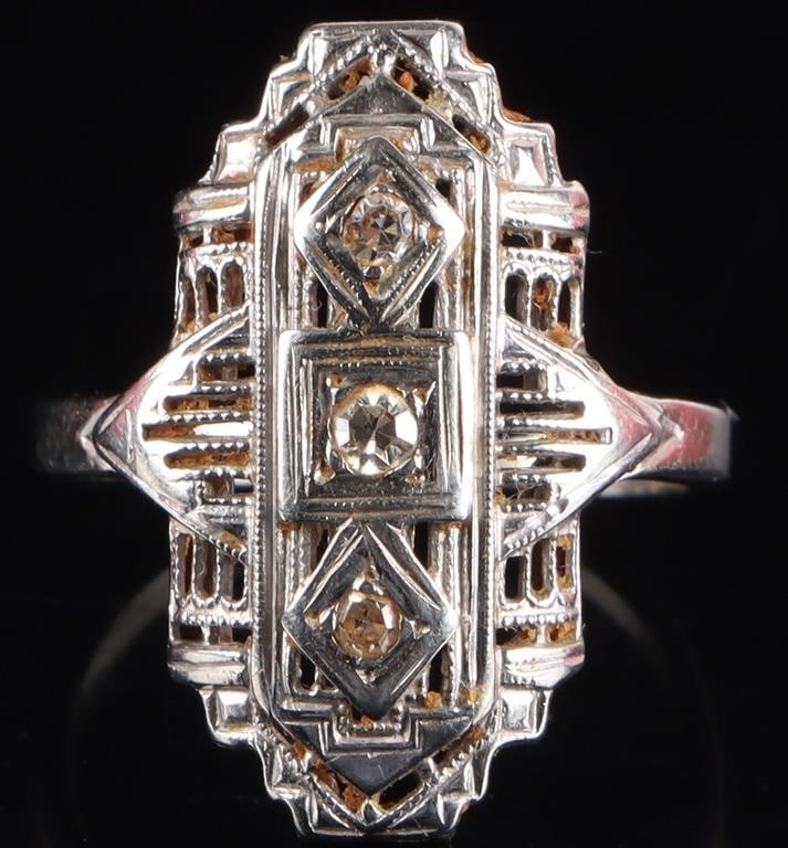 18K WHITE GOLD DIAMOND ART DECO LADIES RING (1 of 4)
