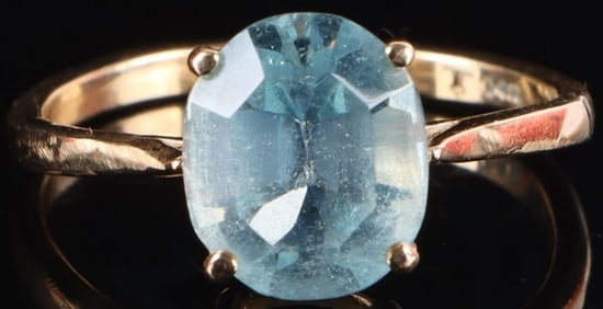 14K YELLOW GOLD AQUAMARINE LADIES RING