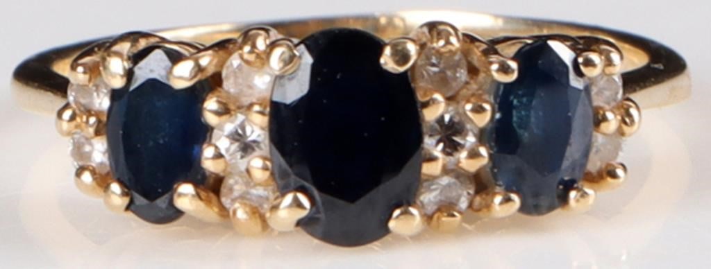 14K YELLOW GOLD LADIES RING W/ DIAS & SAPPHIRES (1 of 4)