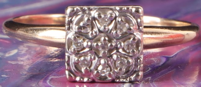 14K YELLOW/WHITE GOLD DIAMOND CLUSTER LADIES RING