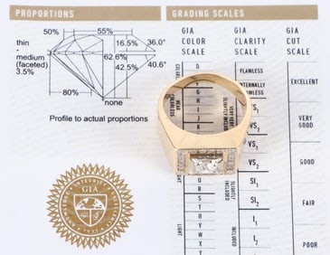 1.2CTW 14K YELLOW GOLD MENS RING GIA CERT H SI2