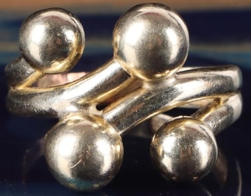 MODERN 14K YELLOW GOLD BALL LADIES WRAP RING