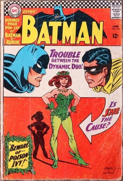 BATMAN #181 KEY ISSUE 1ST APPEARANCE OF POISON IVY: DC Batman #181 key issue featuring the 1st appearance of Poison Ivy, Pamela Isley. Pin-up Poster is not attached Condition: the interior pin-up poster is not attached. See images for details. Comic bo