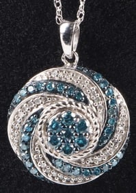 10K WHITE GOLD BLUE/WHITE DIAMOND LADIES NECKLACE