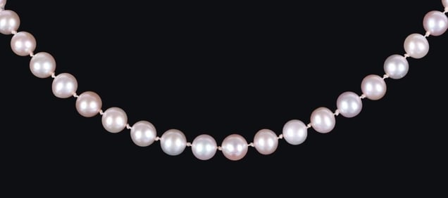 PASTEL PINK 6MM PEARL NECKLACE WITH 14K GOLD CLASP