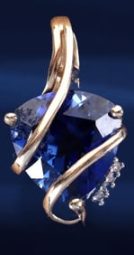 10KT YELLOW GOLD LADIES PENDANT W/ SAPPHIRE & DIAS