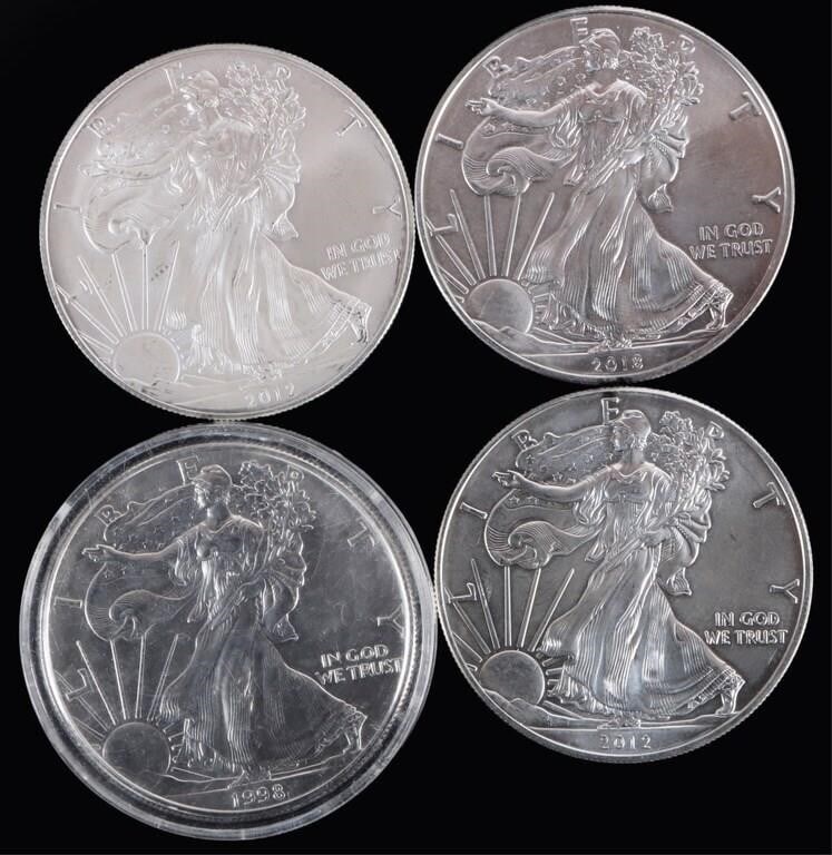 FINE SILVER ASSORTED AMERICAN EAGLE COINS - (4) (1 of 2)