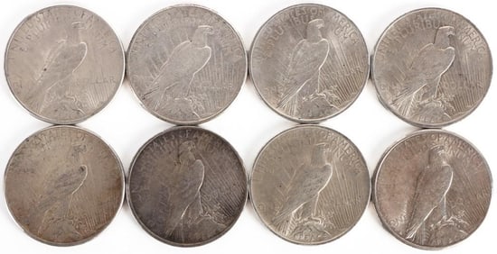 ASSORTED 90% SILVER LIBERTY PEACE DOLLARS - (8)
