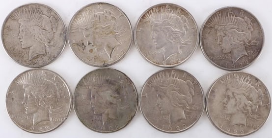 ASSORTED 90% SILVER LIBERTY PEACE DOLLARS - (8)