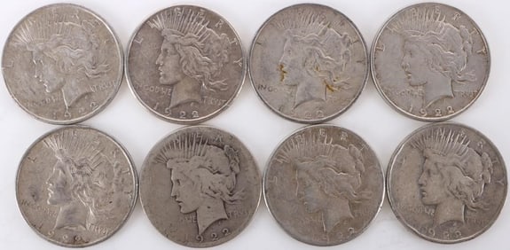 ASSORTED 90% SILVER LIBERTY PEACE DOLLARS - (8)