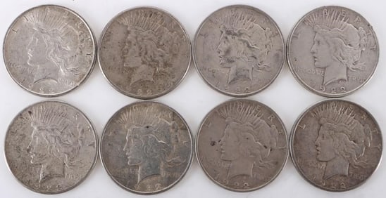 ASSORTED 90% SILVER LIBERTY PEACE DOLLARS - (8)