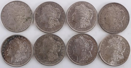 ASSORTED 90% SILVER MORGAN DOLLARS - (8)