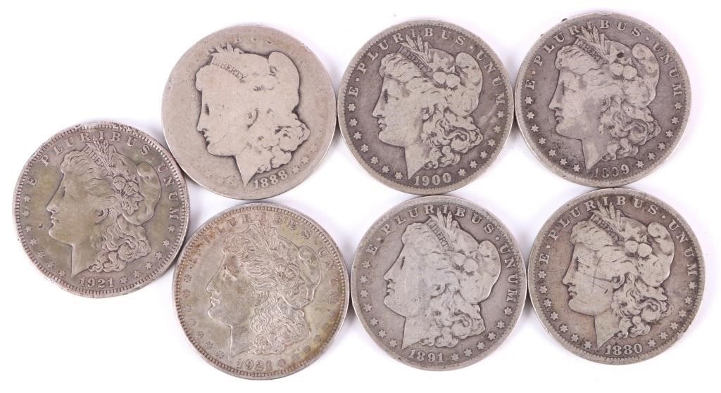 ASSORTED 90% SILVER MORGAN DOLLARS - (7) (1 of 2)