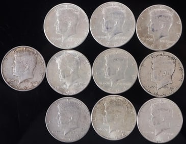90% SILVER 1964 KENNEDY HALF DOLLARS - (10)