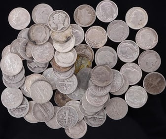 ASSORTED 90% SILVER MERCURY/ROOSEVELT DIMES - (66)