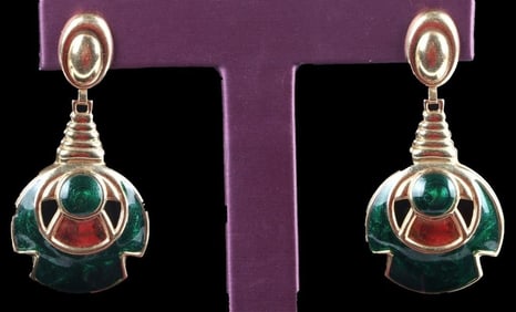 18K YELLOW GOLD ART DECO LADIES DROP EARRINGS