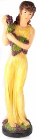 VINTAGE WOMAN W/ GRAPES PAINTED RESIN LARGE STATUE