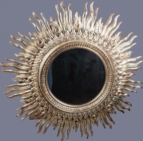 LARGE GOLDEN-TONE SUNBURST WALL MIRROR DECOR