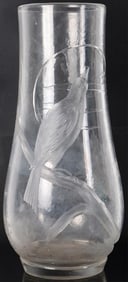 ANTIQUE ETCHED GLASS VASE FRENCH BIRDS FLOWERS