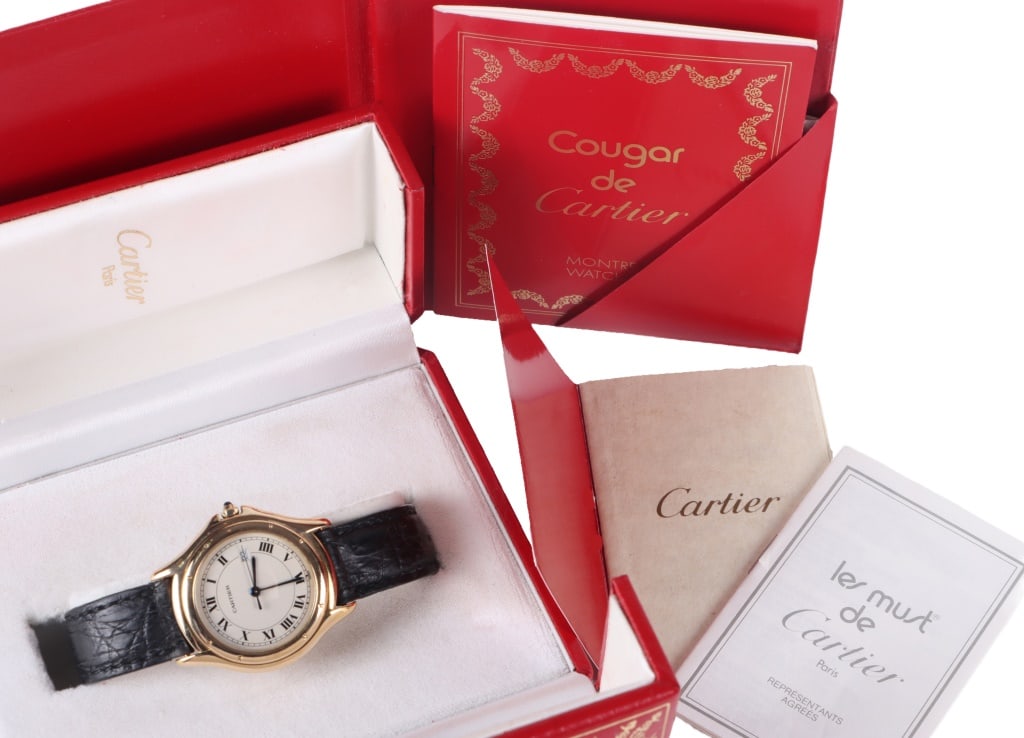 CARTIER COUGAR PANTHERE 18K GOLD WRISTWATCH W/BOX (1 of 5)