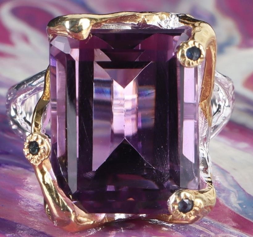 STERLING SILVER RING W/ 23CT AMETHYST & SAPPHIRE (1 of 3)