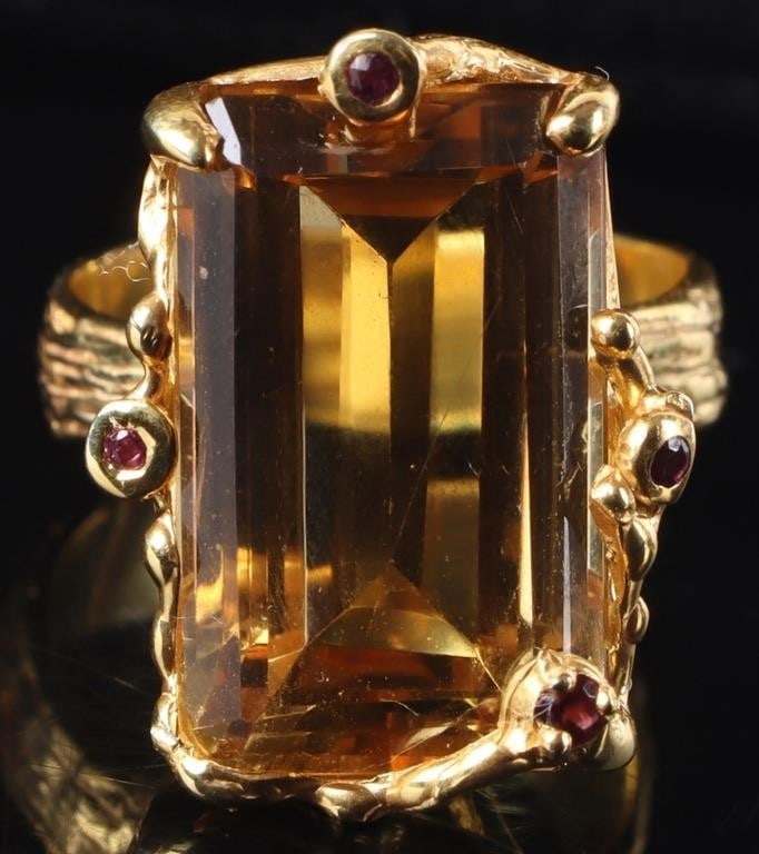 30CT LARGE CITRINE GOLD-TONE STERLING SILVER RING (1 of 4)