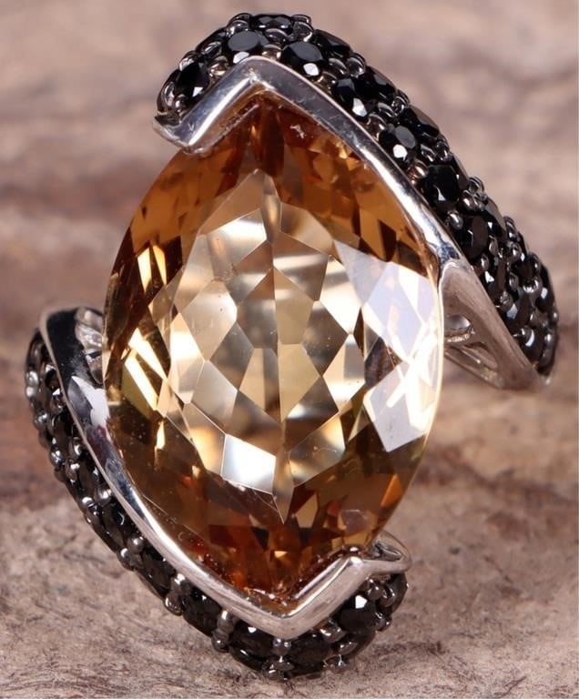 STERLING SILVER LADIES RING W/ CITRINE & CZ STONES (1 of 4)