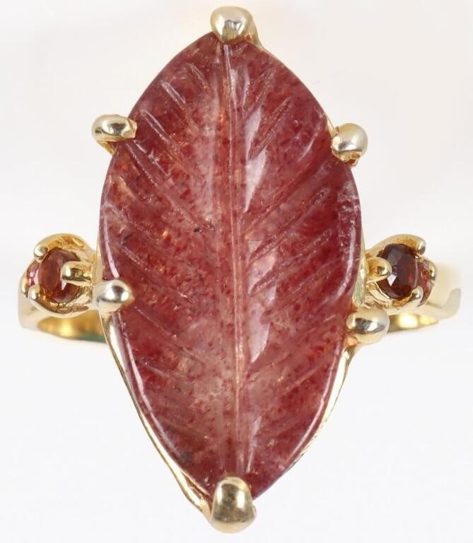 22X12MM ROSE QUARTZ LEAF STERLING SILVER RING: 22X12mm pink quart leaf sterling silver ladies ring.Stone Type: QuartzWeight: 6.50 GramsSize: US 9Condition: New