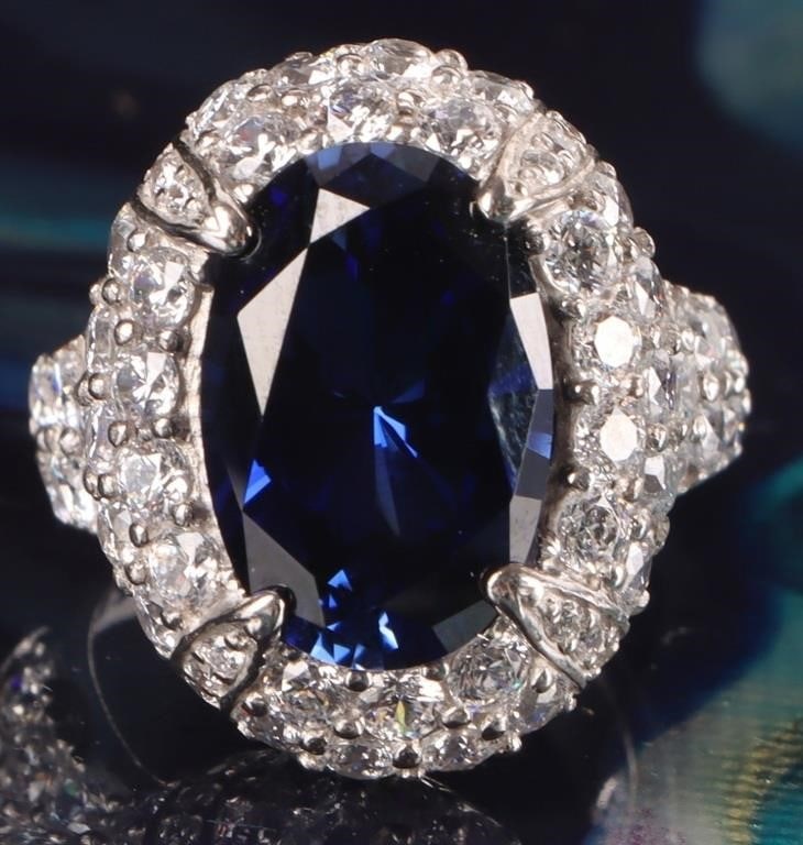 4CT BLUE SAPPHIRE STERLING SILVER LADIES RING W CZ (1 of 5)