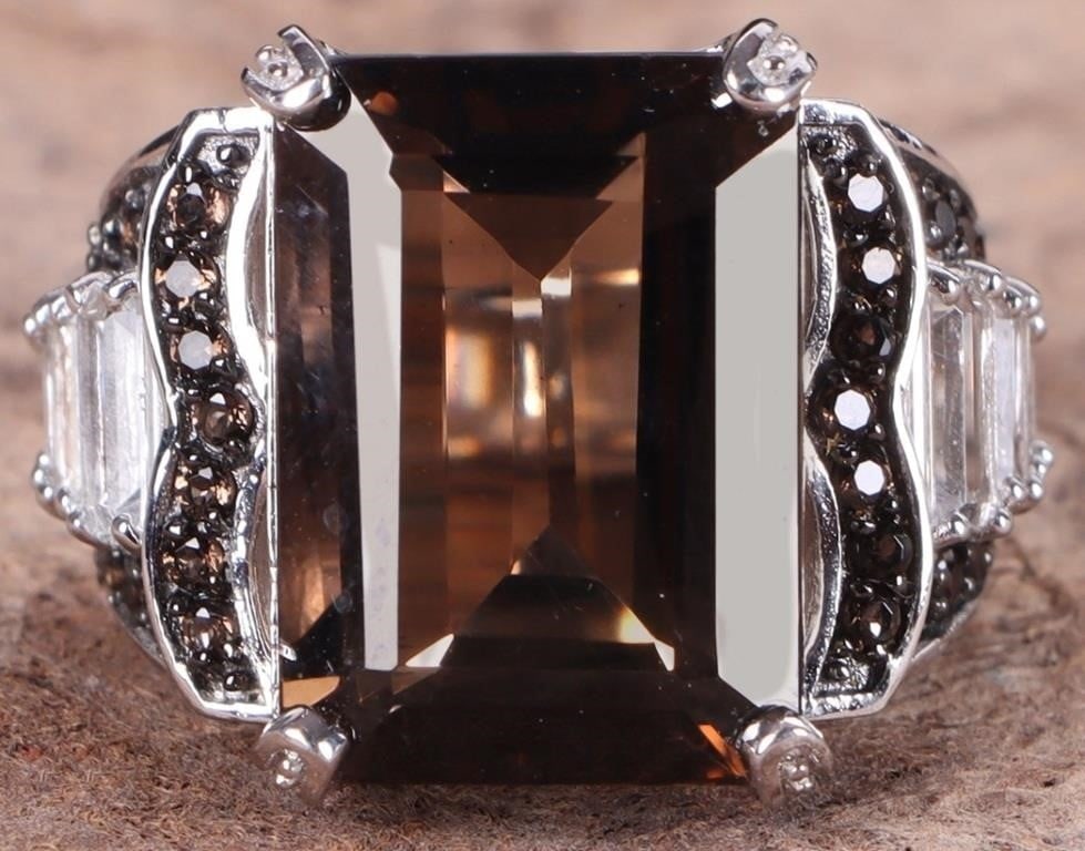 STERLING SILVER LADIES RING W/ SPINEL & WHITE SPIN (1 of 4)