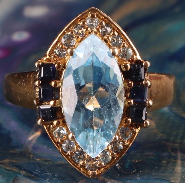 GOLD-TONE STERLING SILVER LADIES RING W/ TOPAZ (1 of 4)